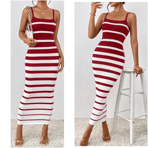Fitted Striped Color Block Sexy Midi Dress - Picture 4 of 6